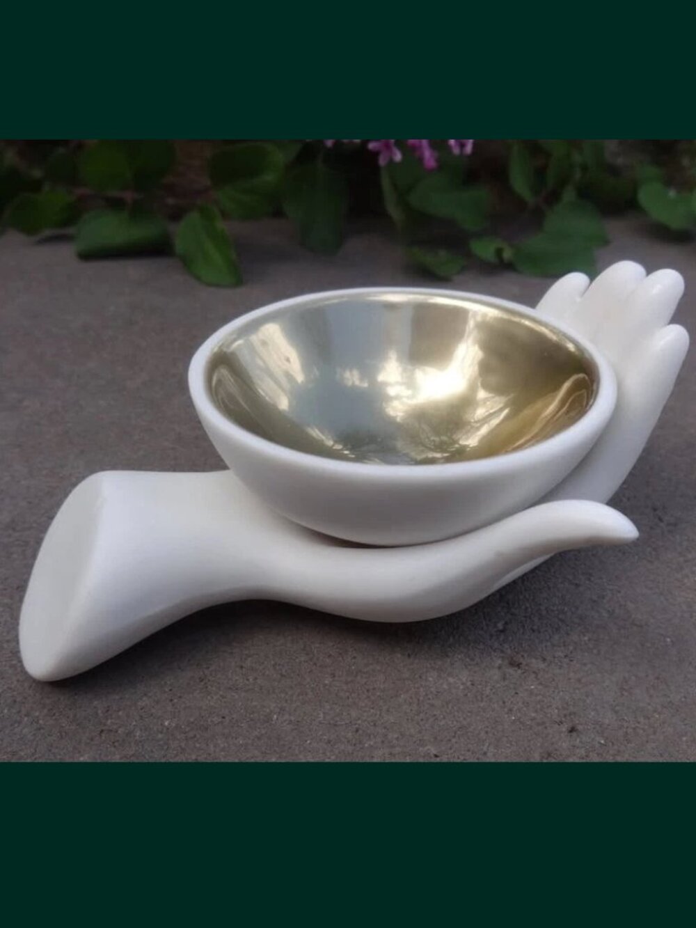 Bisque Porcelain Hand-Shaped Open Salt Dip, Cellar, Dish w/Gold Interior!